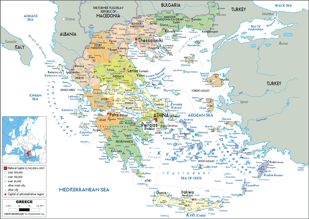 Political map Greece