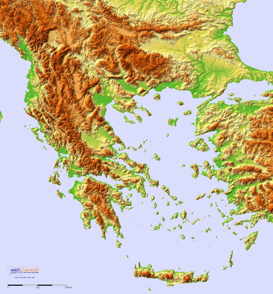 topographical map greece